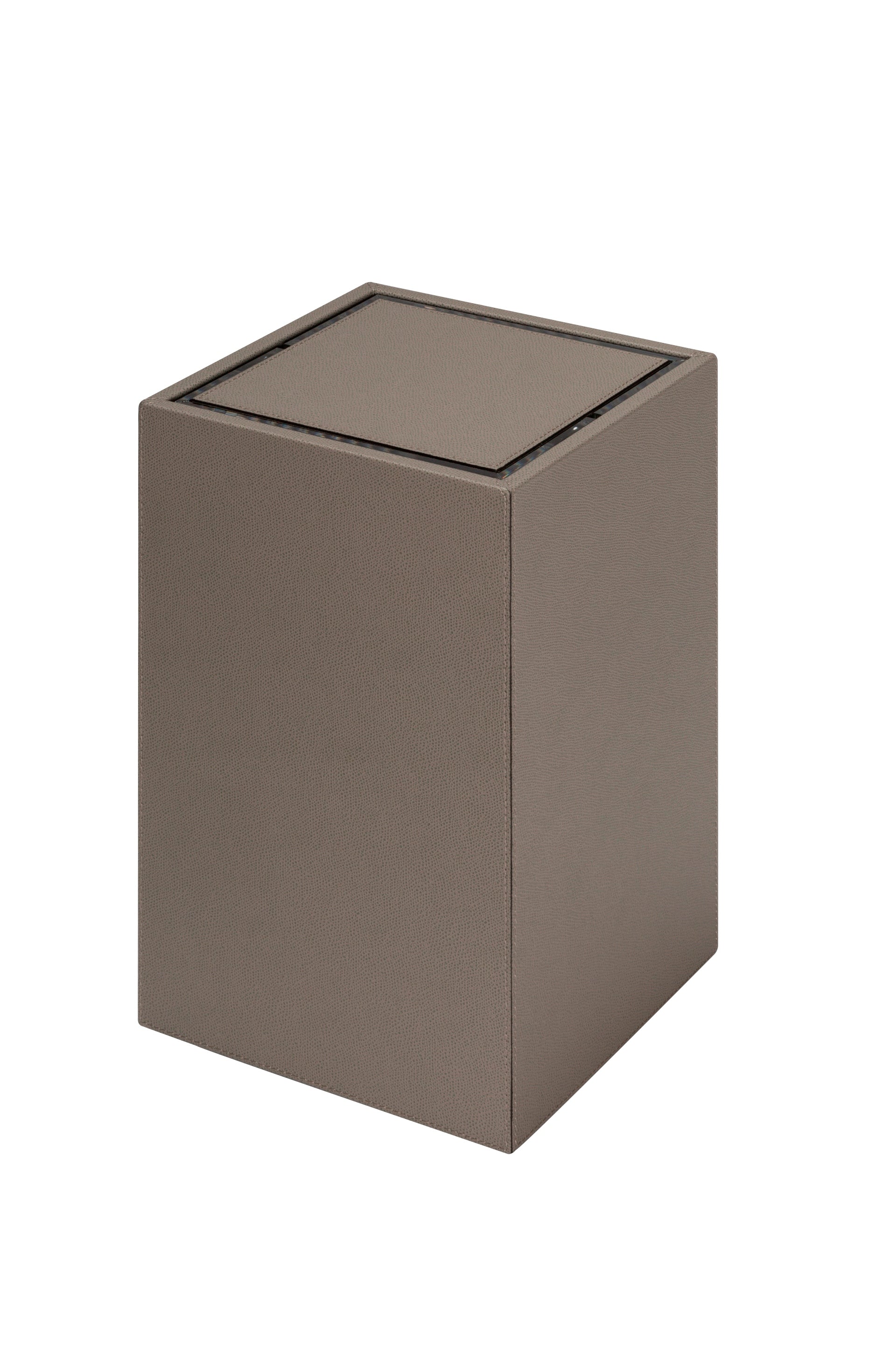 Giobagnara Groove Wastepaper Bin | Leather-covered wood structure | Non-slip waterproof rubber base underneath | Removable tilting lid and plexiglass inner structure for easy cleaning | Discover Luxury Lifestyle Accessories at 2Jour Concierge, #1 luxury high-end gift & lifestyle shop
