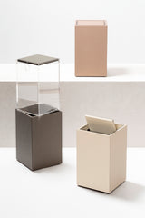 Groove Leather-Covered Wood Wastepaper Bin With Removable Lid