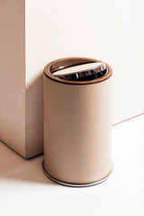 Positano Leather-Covered Walnut Wood Bin with Tilting Lid and Non-Slip Rubber Base