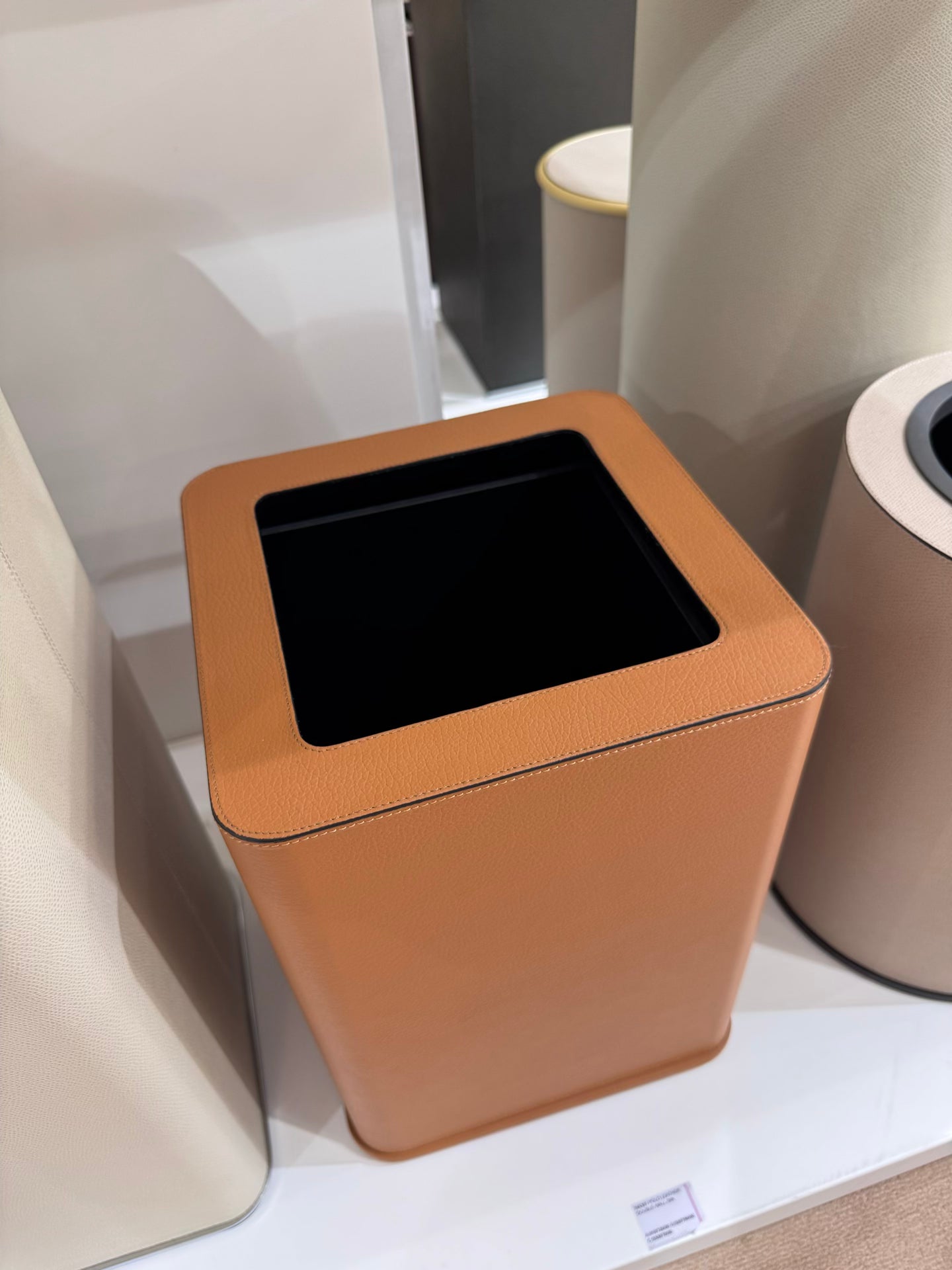 Giobagnara | Polo Metal Double Wall Bin: Leather-covered bathroom bin with metal base and concealed liner | Bathroom / Bins | 2Jour Concierge, your luxury lifestyle shop | premium bathroom accessories for expensive interiors, hotels, and curated hospitality environments