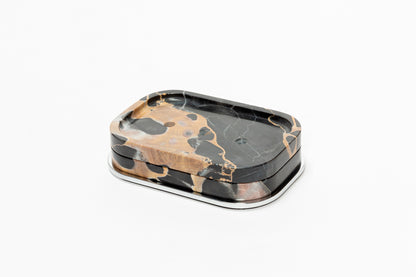 Giobagnara Polo Marble Rectangular Soap Bowl | Marble Structure with Brass Base Frame | Non-Slip Waterproof Rubber Base | Part of Polo Marble Bathroom Set | Iconic Silhouette with Rounded Corners | Unique and Exclusive Design | Explore the Polo Marble Bathroom Collection at 2Jour Concierge, #1 luxury high-end gift & lifestyle shop