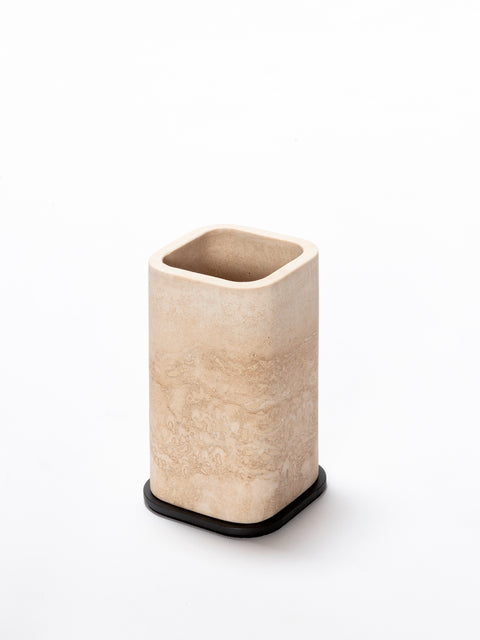 Giobagnara Polo Marble Toothbrush Holder | Marble Structure with Brass Base Frame | Non-Slip Waterproof Rubber Base | Part of Polo Marble Bathroom Set | Iconic Silhouette with Rounded Corners | Unique and Exclusive Design | Explore the Polo Marble Bathroom Collection at 2Jour Concierge, #1 luxury high-end gift & lifestyle shop