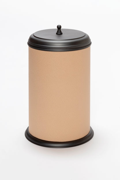 Giobagnara Dubai Leather-Covered Metal Bin With Lid | Part of Dubai Bathroom Collection | Luxurious Bath Accessories | Crafted with Fine Leather-Covered Metal Structure | Elegant and Functional Design | Explore the Dubai Bathroom Collection at 2Jour Concierge, #1 luxury high-end gift & lifestyle shop