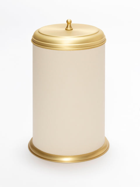 Giobagnara Dubai Leather-Covered Metal Bin With Lid | Part of Dubai Bathroom Collection | Luxurious Bath Accessories | Crafted with Fine Leather-Covered Metal Structure | Elegant and Functional Design | Explore the Dubai Bathroom Collection at 2Jour Concierge, #1 luxury high-end gift & lifestyle shop
