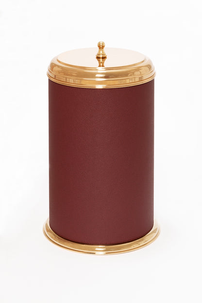 Giobagnara Dubai Leather-Covered Metal Bin With Lid | Part of Dubai Bathroom Collection | Luxurious Bath Accessories | Crafted with Fine Leather-Covered Metal Structure | Elegant and Functional Design | Explore the Dubai Bathroom Collection at 2Jour Concierge, #1 luxury high-end gift & lifestyle shop