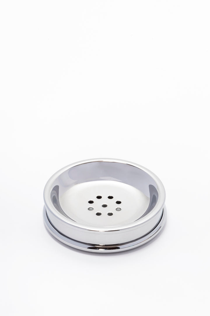 Giobagnara Ravello soap bowl | Part of the minimal Ravello bathroom collection | Crafted with partially leather-covered metal and smooth rounded edges | Features a non-slip waterproof rubber base | Available in chrome, bronze, or brass finishes | Bathroom accessories | 2Jour Concierge, your luxury lifestyle shop