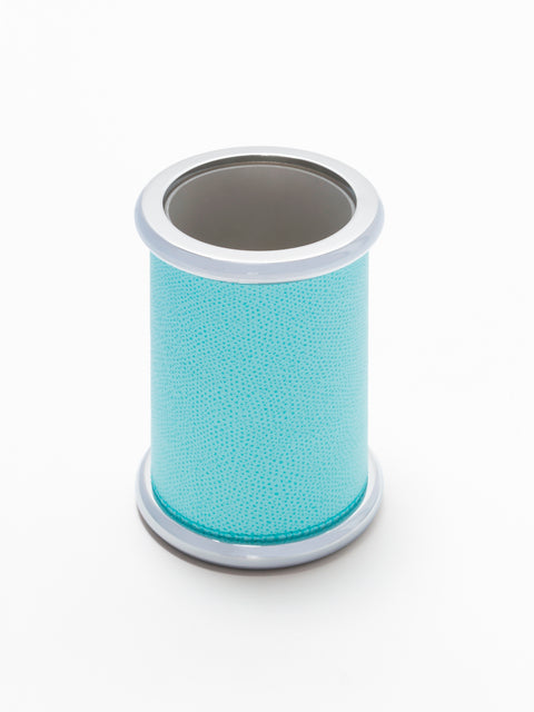 Giobagnara Ravello toothbrush holder | Part of the Ravello bathroom collection | Leather-covered metal structure with soft contours and refined detailing | Features a non-slip waterproof rubber base | Available in chrome, bronze, or brass finishes | Bathroom accessories | 2Jour Concierge, your luxury lifestyle shop