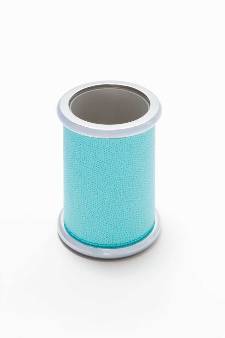 Giobagnara Ravello toothbrush holder | Part of the Ravello bathroom collection | Leather-covered metal structure with soft contours and refined detailing | Features a non-slip waterproof rubber base | Available in chrome, bronze, or brass finishes | Bathroom accessories | 2Jour Concierge, your luxury lifestyle shop