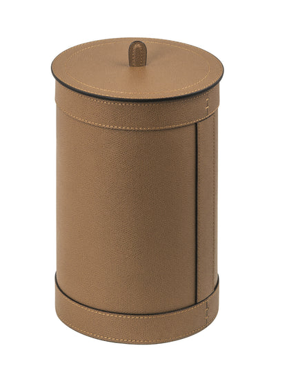 Giobagnara | Brus All-Leather Bin: All-leather bin with removable metal inner part, available in seven sizes with or without lid | Storage / Bins | 2Jour Concierge, your luxury lifestyle shop | luxury leather bin, designer waste bin, leather storage accessories, Italian leather objects, high-end interior accessories, luxury home office bin, designer bin with lid, Giobagnara leather goods, premium desk accessories, refined storage solutions