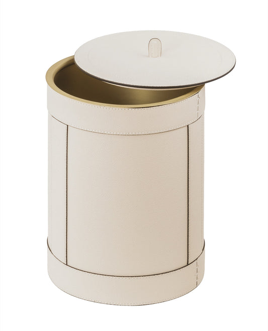 Giobagnara | Brus All-Leather Bin: All-leather bin with removable metal inner part, available in seven sizes with or without lid | Storage / Bins | 2Jour Concierge, your luxury lifestyle shop | luxury leather bin, designer waste bin, leather storage accessories, Italian leather objects, high-end interior accessories, luxury home office bin, designer bin with lid, Giobagnara leather goods, premium desk accessories, refined storage solutions
