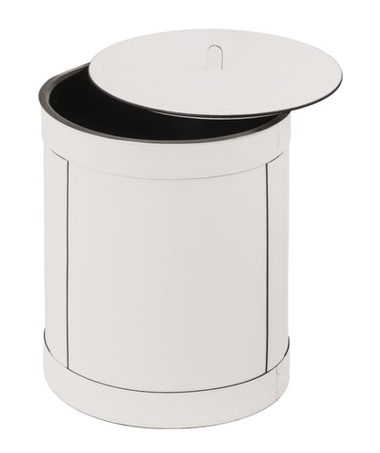 Giobagnara | Brus All-Leather Bin: All-leather bin with removable metal inner part, available in seven sizes with or without lid | Storage / Bins | 2Jour Concierge, your luxury lifestyle shop | luxury leather bin, designer waste bin, leather storage accessories, Italian leather objects, high-end interior accessories, luxury home office bin, designer bin with lid, Giobagnara leather goods, premium desk accessories, refined storage solutions