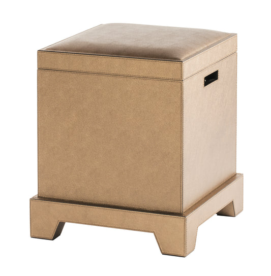 Giobagnara Giotto | Pouf + Trunk: Leather-covered wood structure with upholstered seat and storage trunk, soft-close system | Furniture / Trunks | 2Jour Concierge, your luxury lifestyle shop | luxury interiors, multifunctional furniture, boutique hotels, executive living, yacht décor, refined storage