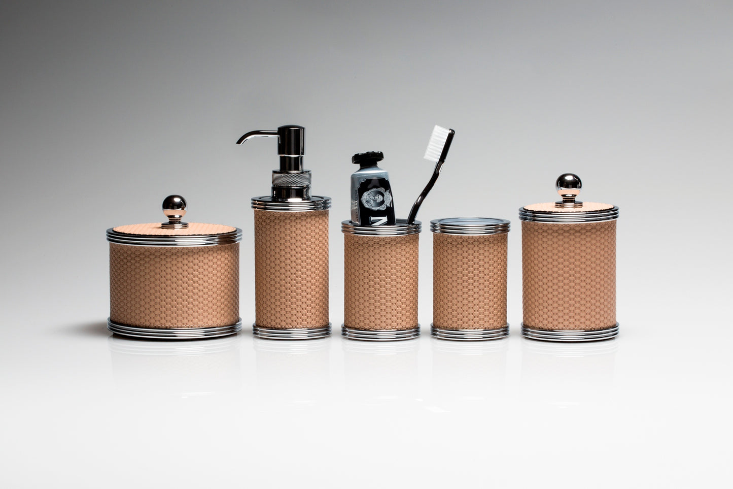 Coffret de salle de bain en laiton recouvert de cuir Amalfi L