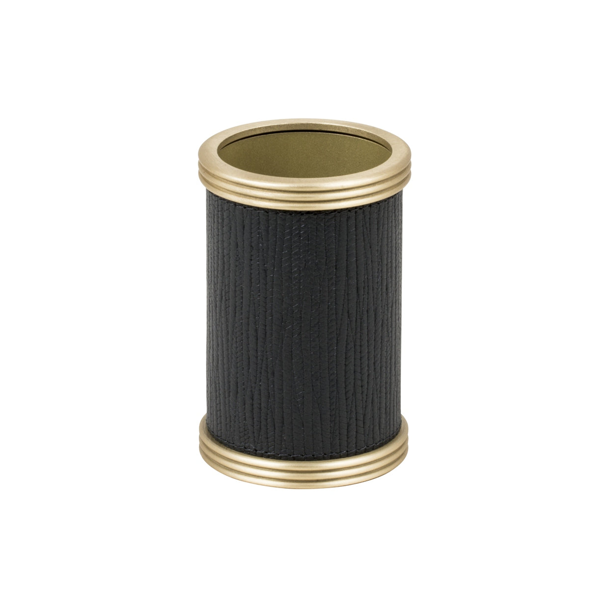Giobagnara Amalfi Leather-Covered Brass Toothbrush Holder | Part of Amalfi Leather-Covered Brass Bathroom Set | Elegant Metal Design | Leather-Covered for a Luxurious Feel | Brass Base for Durability | Non-Slip Waterproof Rubber Base | Discover the Amalfi Collection at 2Jour Concierge, #1 luxury high-end gift & lifestyle shop
