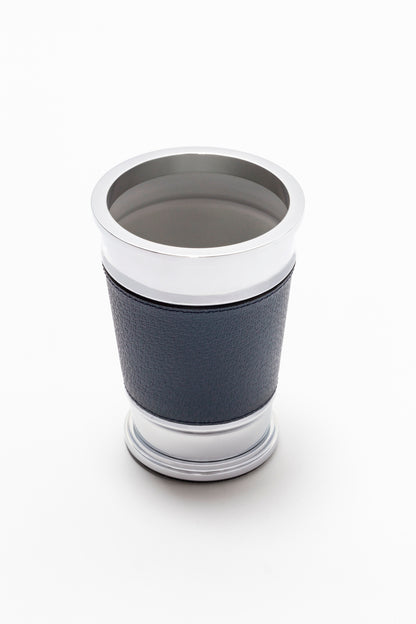 Giobagnara Manhattan toothbrush holder | Contemporary leather and metal piece from the Manhattan collection | Characterized by geometric shaping and refined detailing | Non-slip waterproof rubber base for stability | Available in chrome, bronze, or brass finishes | Bathroom accessories | 2Jour Concierge, your luxury lifestyle shop