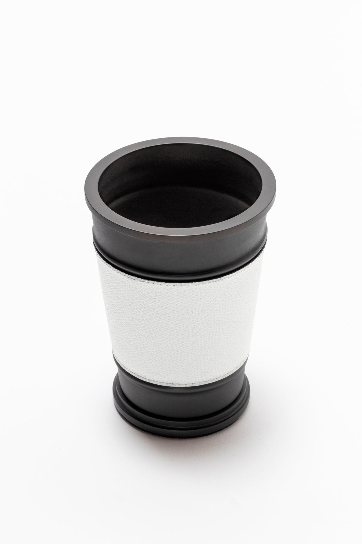 Giobagnara Manhattan toothbrush holder | Contemporary leather and metal piece from the Manhattan collection | Characterized by geometric shaping and refined detailing | Non-slip waterproof rubber base for stability | Available in chrome, bronze, or brass finishes | Bathroom accessories | 2Jour Concierge, your luxury lifestyle shop