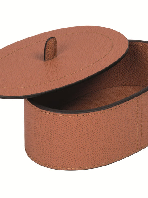 Giobagnara Harris Trinket Box | All leather-covered with removable lid | Available in oval and round shapes, in various sizes | Home Decor and Storage | 2Jour Concierge, your luxury lifestyle shop