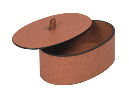 Giobagnara Harris Trinket Box | All leather-covered with removable lid | Available in oval and round shapes, in various sizes | Home Decor and Storage | 2Jour Concierge, your luxury lifestyle shop