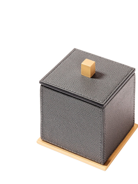 Firenze Leather-Covered Wood Trinket Box With Lid Square