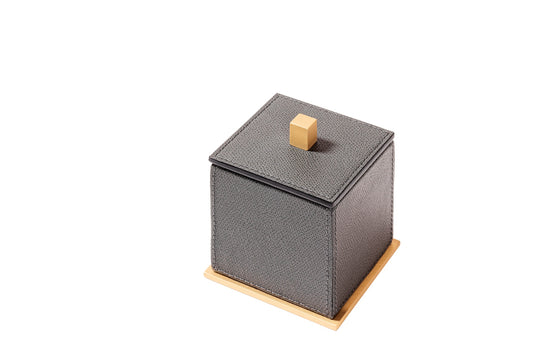 Firenze Leather-Covered Wood Trinket Box With Lid Square Mini