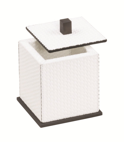 Giobagnara Firenze Box | Leather-Covered Wood Structure | Metal Base Frame | Metal Handle in Three Finishes | Removable Lid | Non-Slip Waterproof Rubber Base | Part of Firenze Bathroom Set | Perfect for Yacht Decor | Available exclusively at 2Jour Concierge