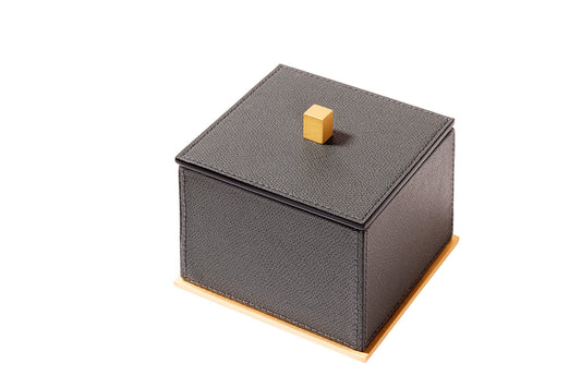 Firenze Leather-Covered Wood Trinket Box With Lid Square Small