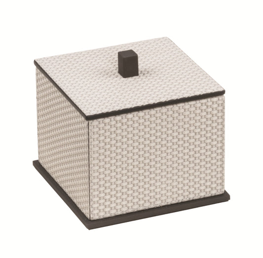 Giobagnara Firenze Box | Leather-Covered Wood Structure | Metal Base Frame | Metal Handle in Three Finishes | Removable Lid | Non-Slip Waterproof Rubber Base | Part of Firenze Bathroom Set | Perfect for Yacht Decor | Available exclusively at 2Jour Concierge