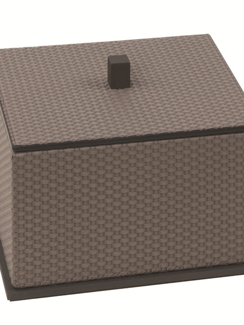 Giobagnara Firenze Box | Leather-Covered Wood Structure | Metal Base Frame | Metal Handle in Three Finishes | Removable Lid | Non-Slip Waterproof Rubber Base | Part of Firenze Bathroom Set | Perfect for Yacht Decor | Available exclusively at 2Jour Concierge