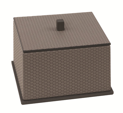 Giobagnara Firenze Box | Leather-Covered Wood Structure | Metal Base Frame | Metal Handle in Three Finishes | Removable Lid | Non-Slip Waterproof Rubber Base | Part of Firenze Bathroom Set | Perfect for Yacht Decor | Available exclusively at 2Jour Concierge