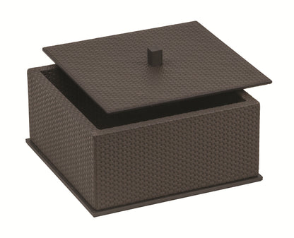 Giobagnara Firenze Box | Leather-Covered Wood Structure | Metal Base Frame | Metal Handle in Three Finishes | Removable Lid | Non-Slip Waterproof Rubber Base | Part of Firenze Bathroom Set | Perfect for Yacht Decor | Available exclusively at 2Jour Concierge