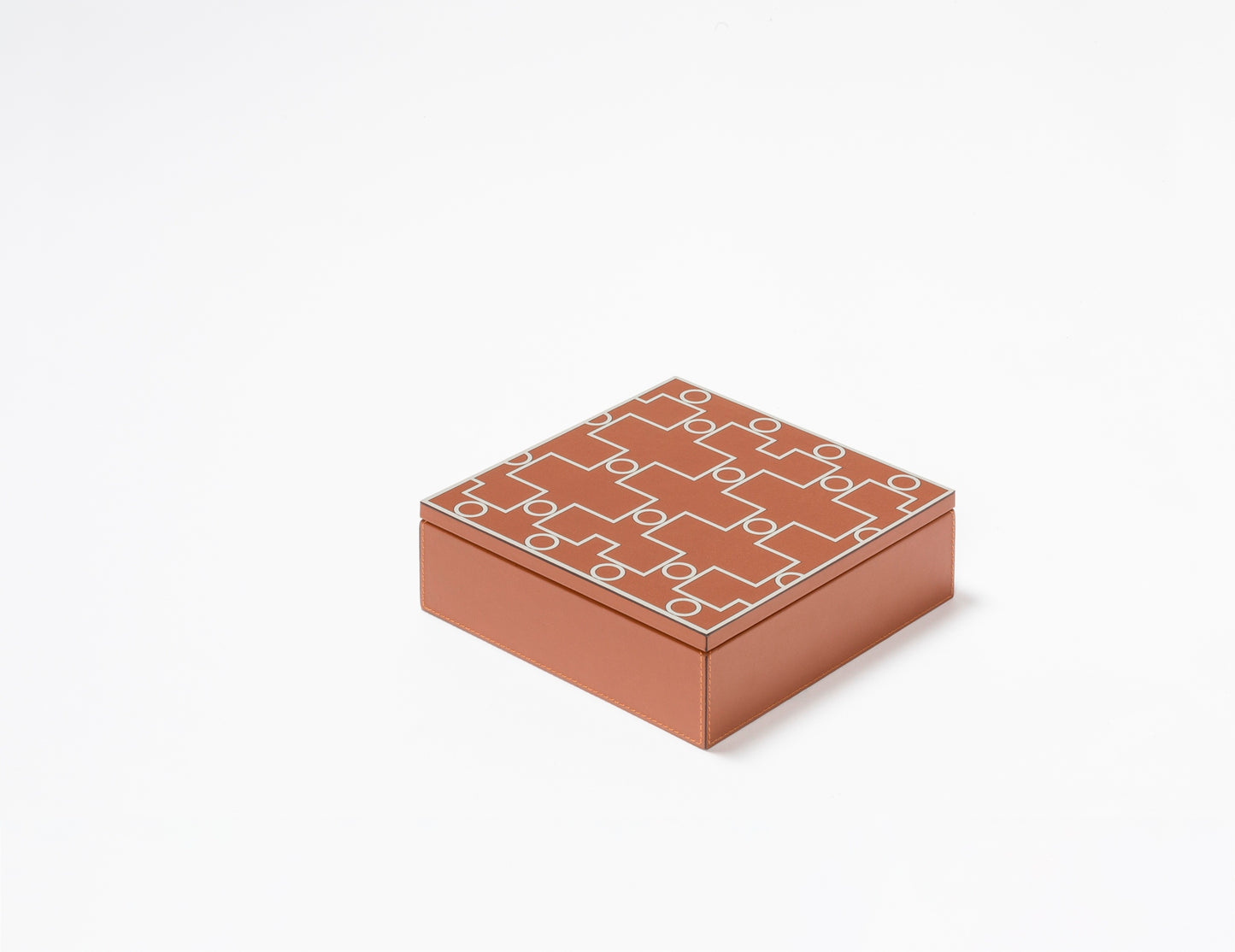 Giobagnara San Marco Trinket Box Square | Printed leather design inspired by Venetian details, leather-covered wood structure with removable lid | Combines historic legacy with modernity | Home Decor, Storage, and Collectibles | 2Jour Concierge, your luxury lifestyle shop