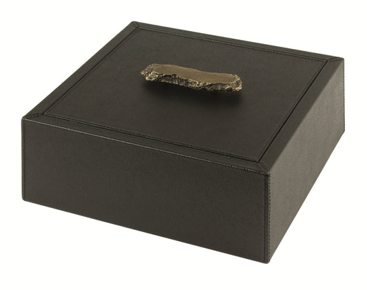 Giobagnara Ambra Trinket Box Square | Leather-Covered Wood Base and Handles with Bronze Finish | Cavity Allows for Simple Stacking | Explore a Range of Luxury Home Accessories at 2Jour Concierge, #1 luxury high-end gift & lifestyle shop