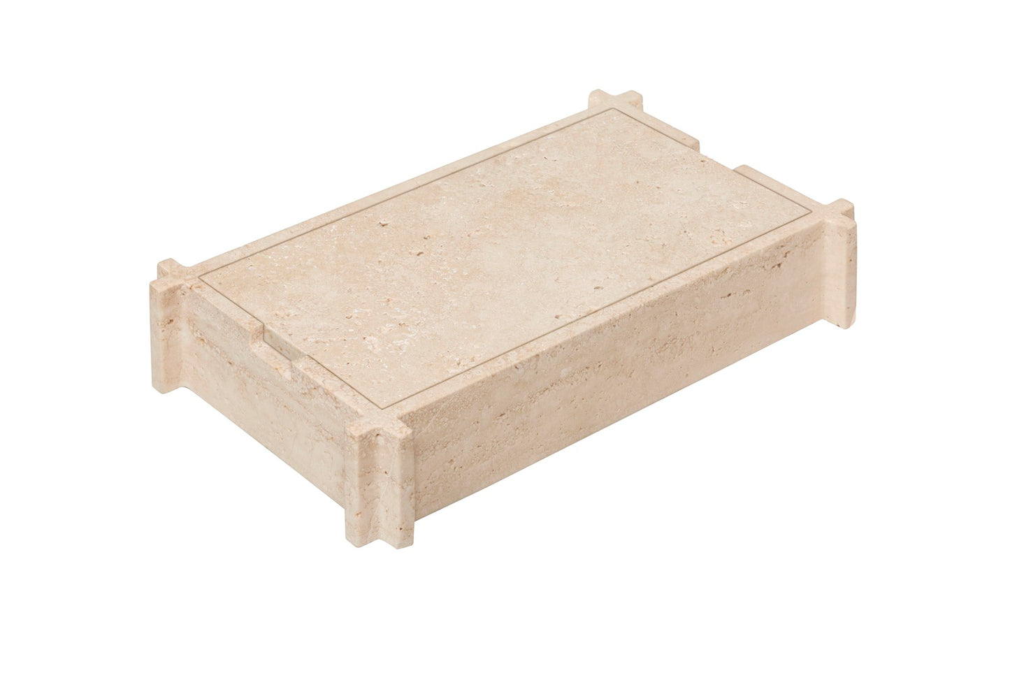 Giobagnara Structura Marble Rectangular Box | Minimalist design with distinctive "L" shaped corners | Crafted with travertine marble for unique texture contrasts and motifs | Perfect for enhancing any space | Home Decor and Storage | 2Jour Concierge, your luxury lifestyle shop