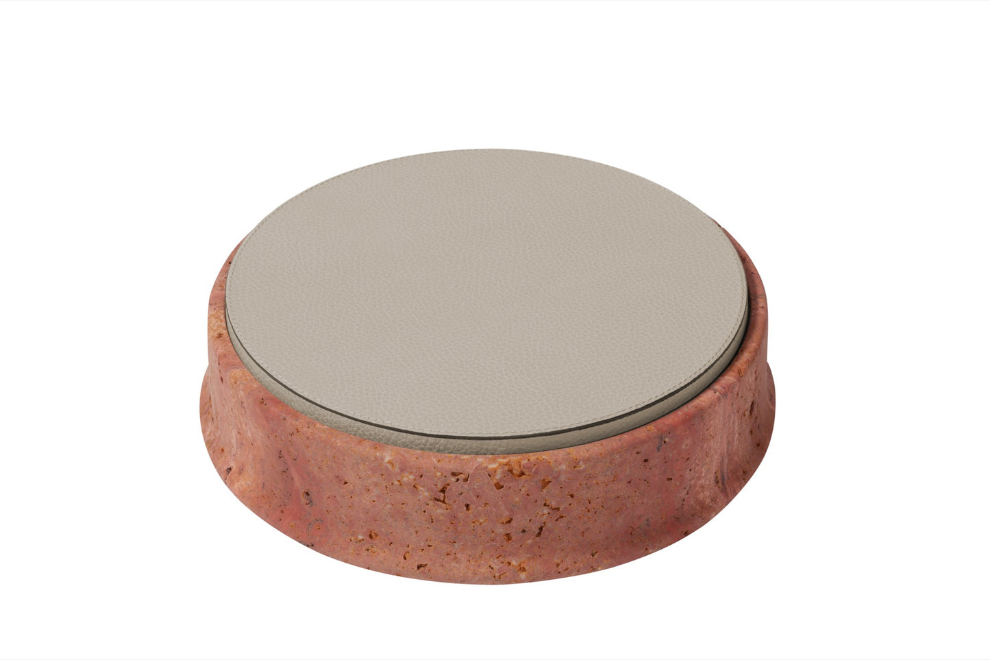 Giobagnara | Rodi Marble Box: Travertine marble with removable leather lid, available in various shapes and sizes | Decor / Trinket Boxes | 2Jour Concierge, your luxury lifestyle shop | Italian marble, natural texture, handcrafted detail, sculptural design