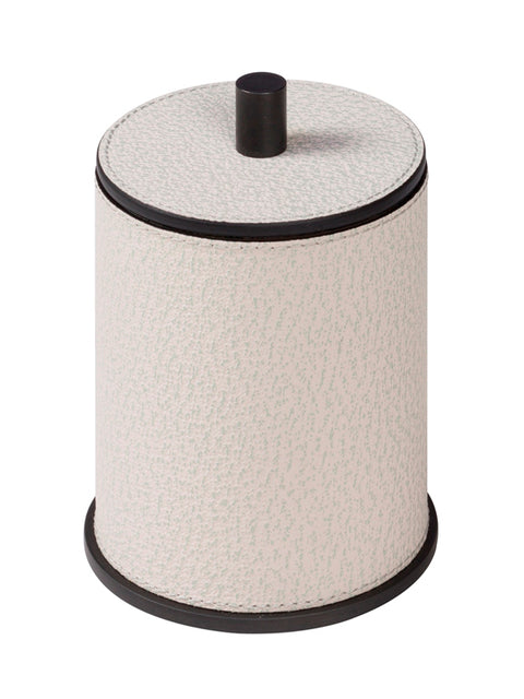 Giobagnara Positano storage box | Leather-covered brass container available in small or large version | Includes matching lid and non-slip waterproof rubber base | Sophisticated functionality for bathroom storage | Available in chrome, bronze, or brass finishes | Bathroom accessories | 2Jour Concierge, your luxury lifestyle shop