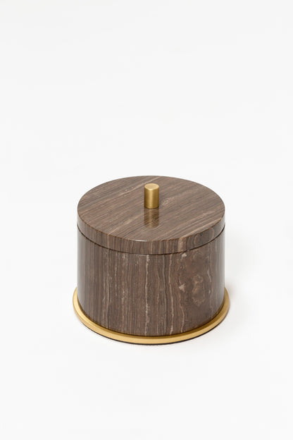 Giobagnara Positano Marble Bathroom Box | Marble structure with brass base frame | Non-slip waterproof rubber base underneath | Part of Positano Marble Bathroom Set | Unique Stone Patterns | Explore the Positano Collection at 2Jour Concierge, #1 luxury high-end gift & lifestyle shop