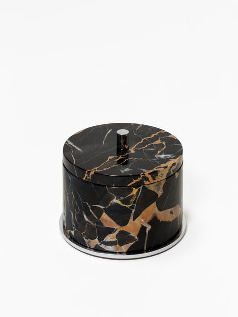 Giobagnara Positano Marble Bathroom Box | Marble structure with brass base frame | Non-slip waterproof rubber base underneath | Part of Positano Marble Bathroom Set | Unique Stone Patterns | Explore the Positano Collection at 2Jour Concierge, #1 luxury high-end gift & lifestyle shop