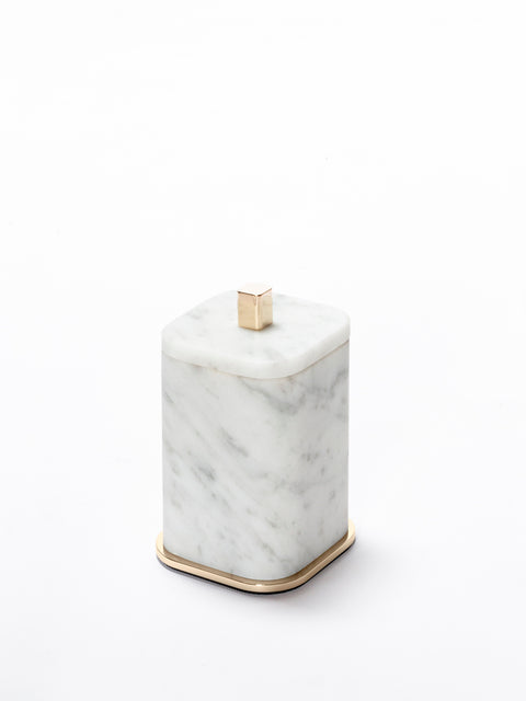 Giobagnara Polo Marble Bathroom Box | Marble Structure with Brass Base Frame | Non-Slip Waterproof Rubber Base | Part of Polo Marble Bathroom Set | Iconic Silhouette with Rounded Corners | Unique and Exclusive Design | Explore the Polo Marble Bathroom Collection at 2Jour Concierge, #1 luxury high-end gift & lifestyle shop