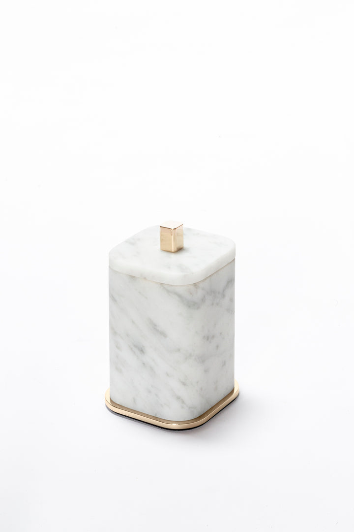 Giobagnara Polo Marble Bathroom Box | Marble Structure with Brass Base Frame | Non-Slip Waterproof Rubber Base | Part of Polo Marble Bathroom Set | Iconic Silhouette with Rounded Corners | Unique and Exclusive Design | Explore the Polo Marble Bathroom Collection at 2Jour Concierge, #1 luxury high-end gift & lifestyle shop