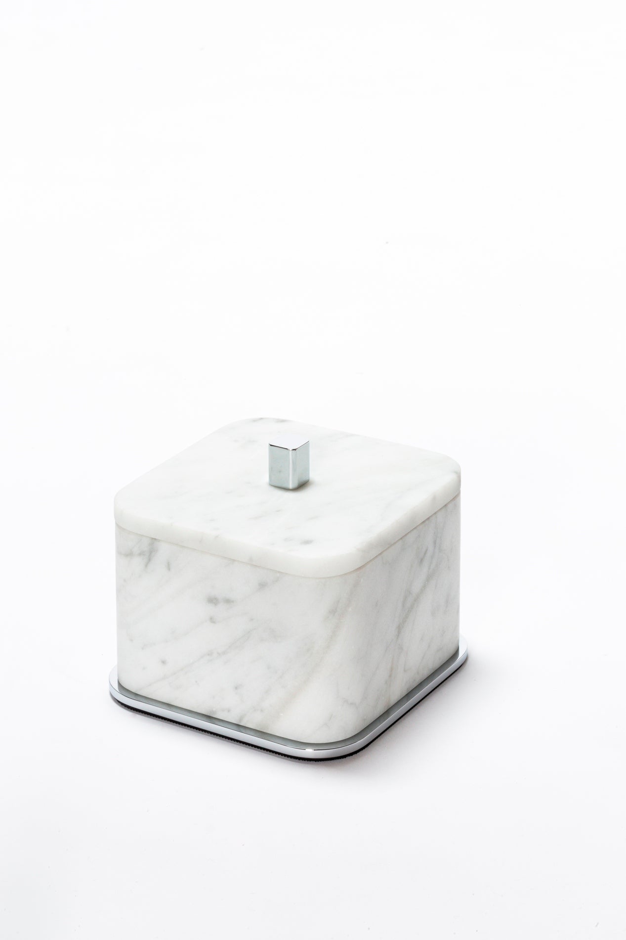 Giobagnara Polo Marble Bathroom Box | Marble Structure with Brass Base Frame | Non-Slip Waterproof Rubber Base | Part of Polo Marble Bathroom Set | Iconic Silhouette with Rounded Corners | Unique and Exclusive Design | Explore the Polo Marble Bathroom Collection at 2Jour Concierge, #1 luxury high-end gift & lifestyle shop