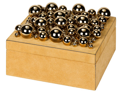 x Stephane Parmentier Champagne Leather-Covered Mixed Spheres Trinket Box, Square Tall