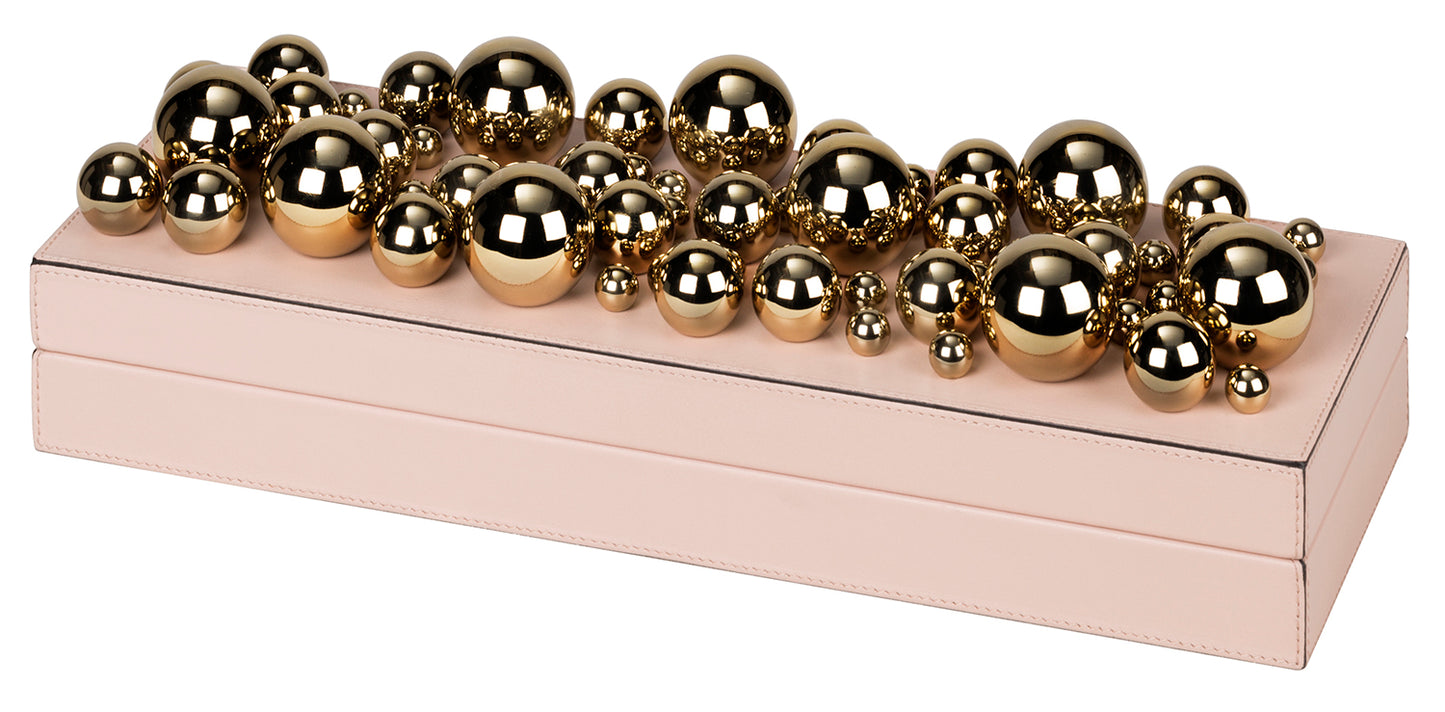 x Stephane Parmentier Champagne Leather-Covered Mixed Spheres Trinket Box, Rectangular Low