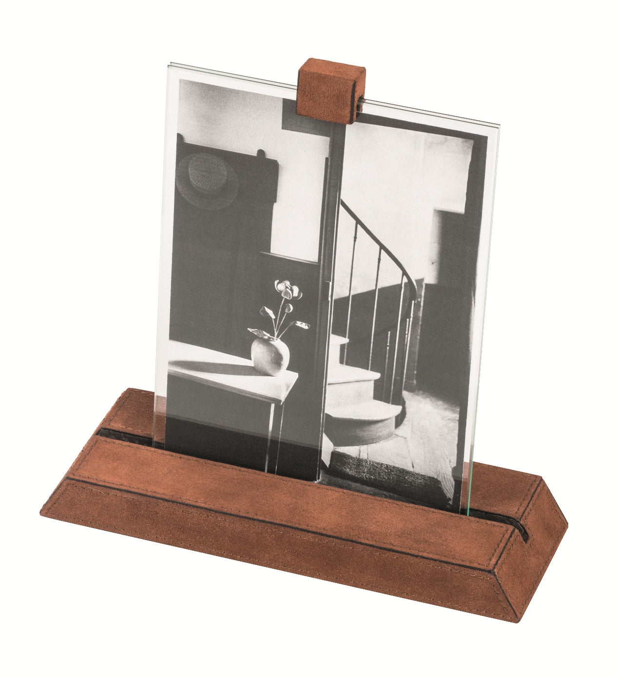 Io Picture Leather-Covered Wood Frame w Polished Glass Frame