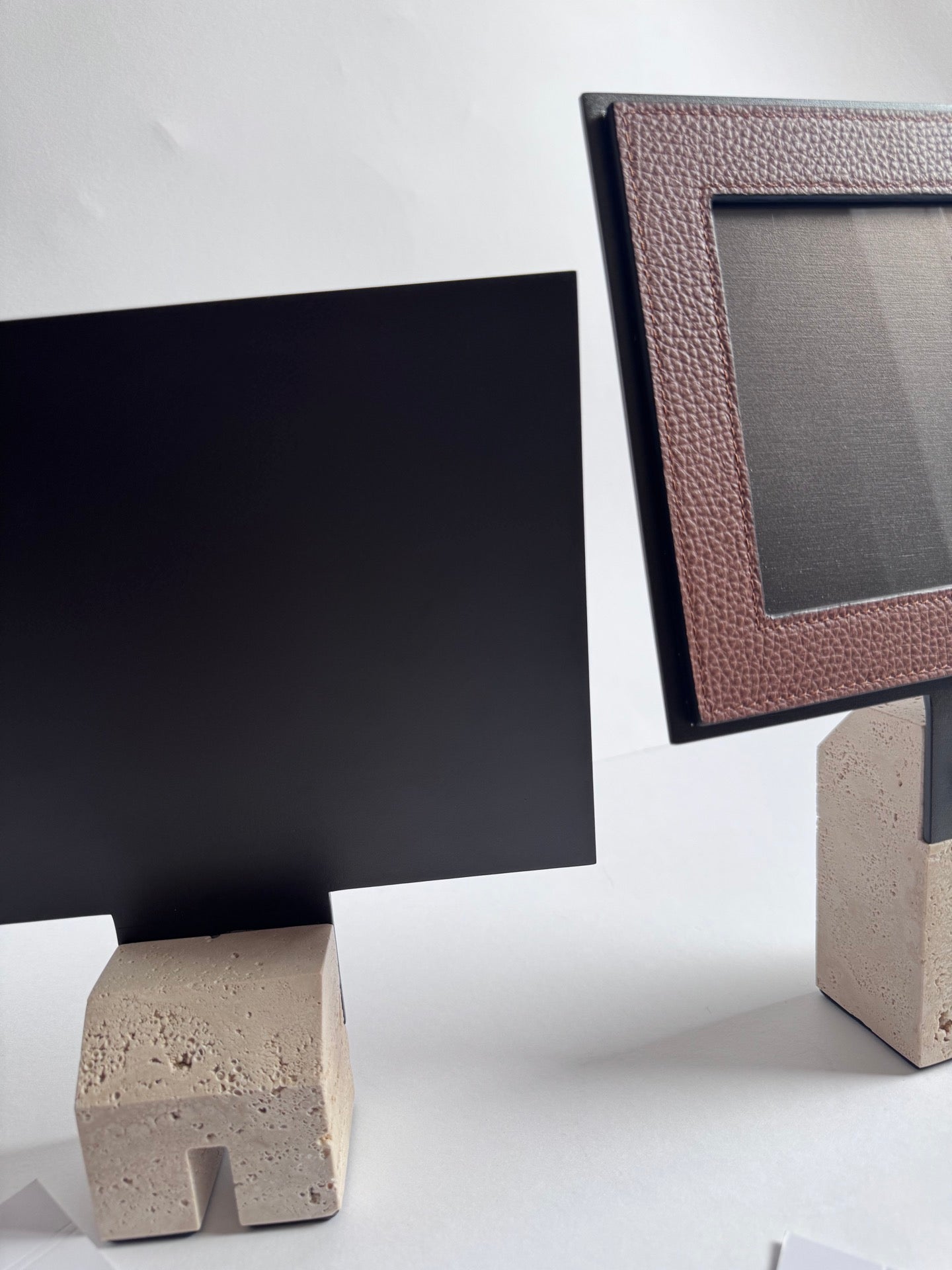 Pillar Metal & Marble Picture | Menu Frame Stand w Leather Inserts