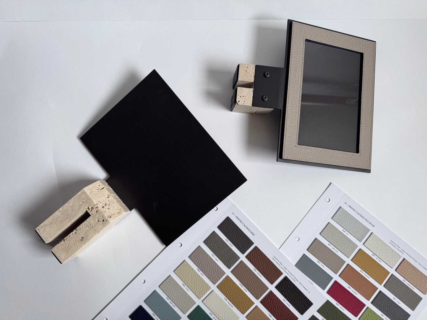 Pillar Metal & Marble Picture | Menu Frame Stand w Leather Inserts