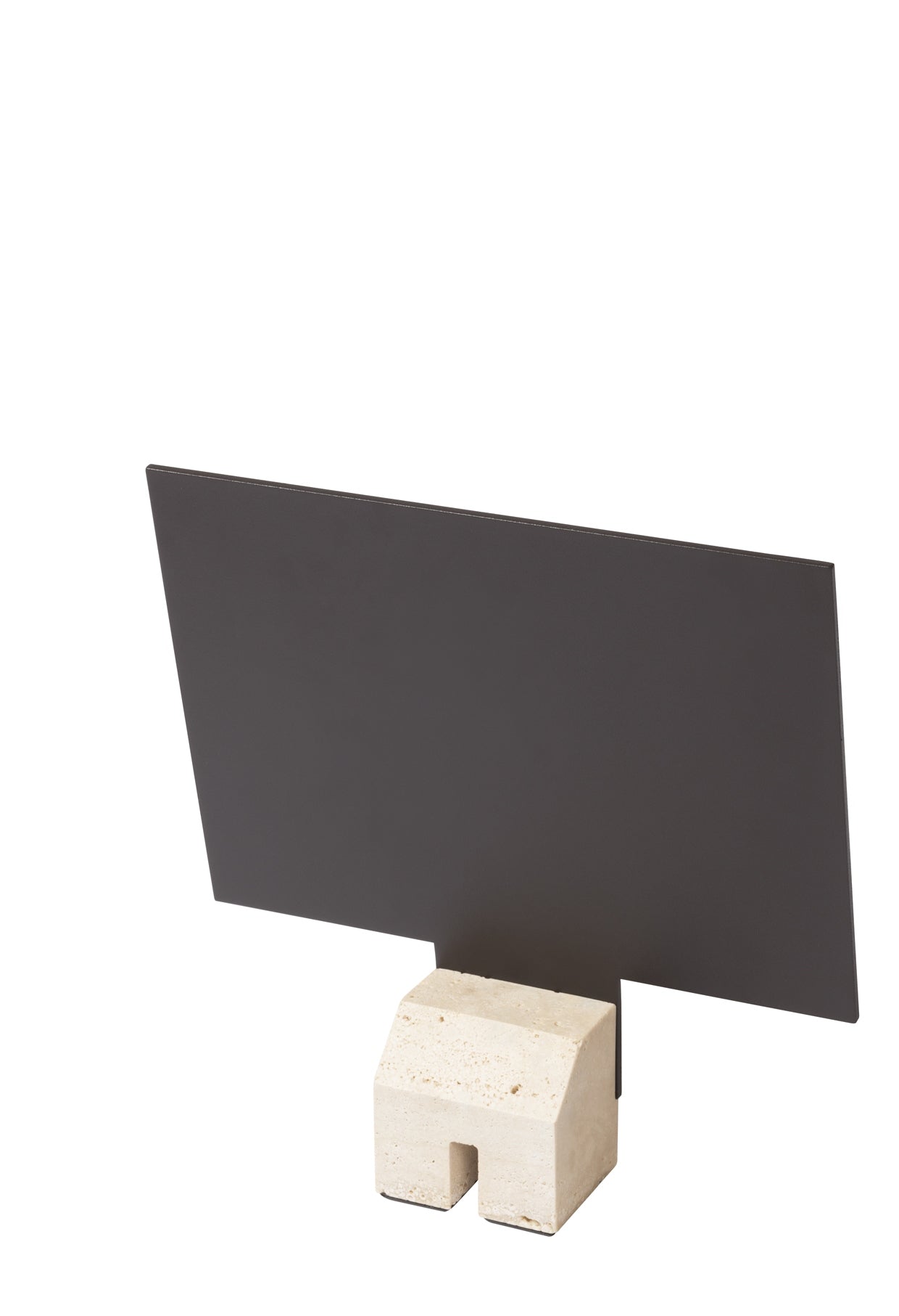 Giobagnara Pillar Leather Picture | Menu Frame Stand | Metal frame with luxurious all-leather accents or a leather and travertine combination | Available in various heights, vertical and horizontal orientations | Ideal for showcasing pictures, restaurant menus, or hospitality information | Monolithic column-like base inspired by classic architecture | Timeless strength and elegance | Designed by Simone Fanciullacci | Home Decor, Hospitality, and Accessories | 2Jour Concierge, your luxury lifestyle shop