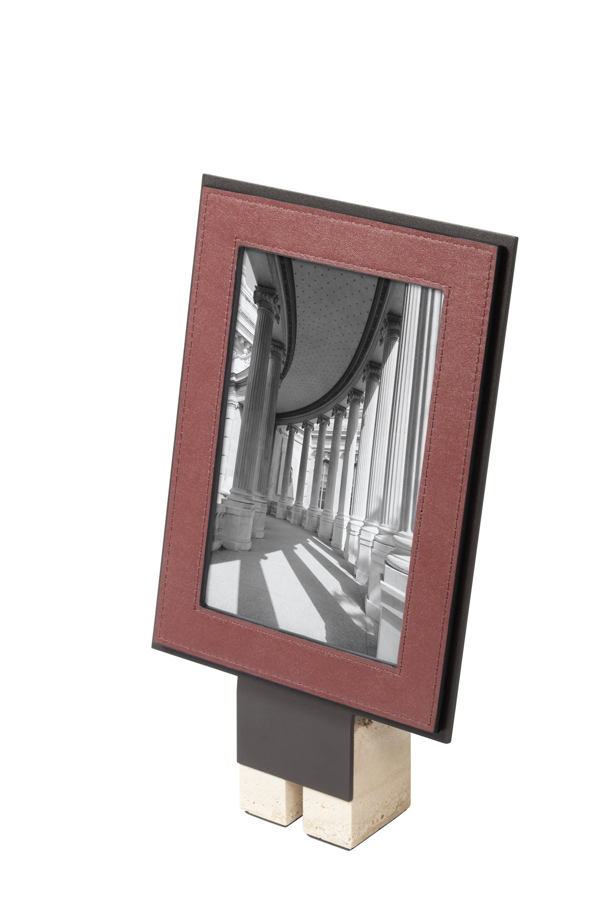 Pillar Metal & Marble Picture | Menu Frame Stand w Leather Inserts (Vertical Low)