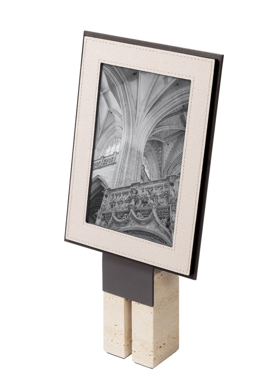 Pillar Metal & Marble Picture | Menu Frame Stand w Leather Inserts (Vertical High)