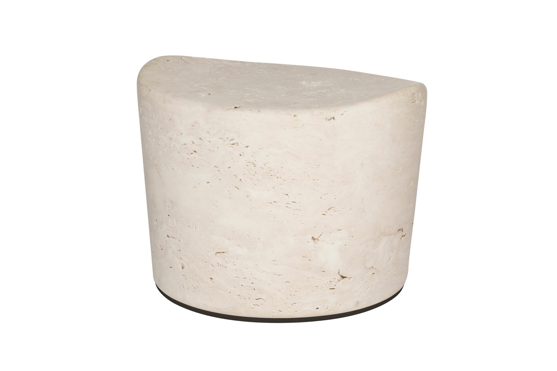 Giobagnara | Perseus Marble Pouf: Travertine construction on rotating base | Furniture / Stools | 2Jour Concierge, your luxury lifestyle shop | collectible furniture, natural stone, sculptural minimalism, refined interiors