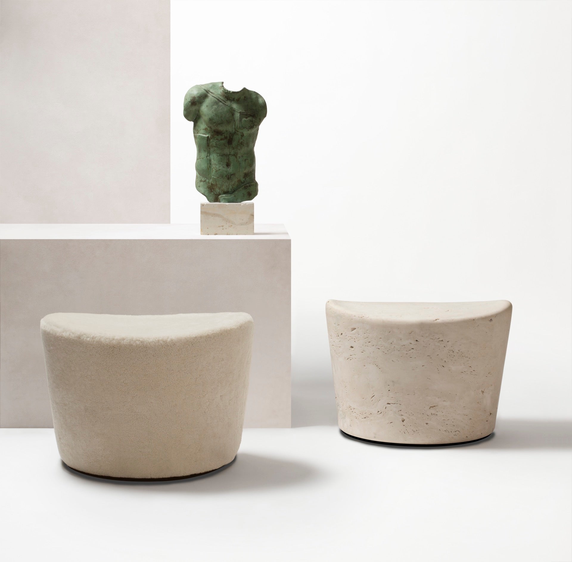 Giobagnara | Perseus Pouf: Rotating base with upholstered cotton cushion | Furniture / Stools | 2Jour Concierge, your luxury lifestyle shop | contemporary seating, sculptural design, tactile comfort, refined interiors